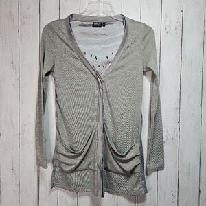 Only Edge Collection Silver Gray Laser Cut Cardigan Size Medium Lightweight.